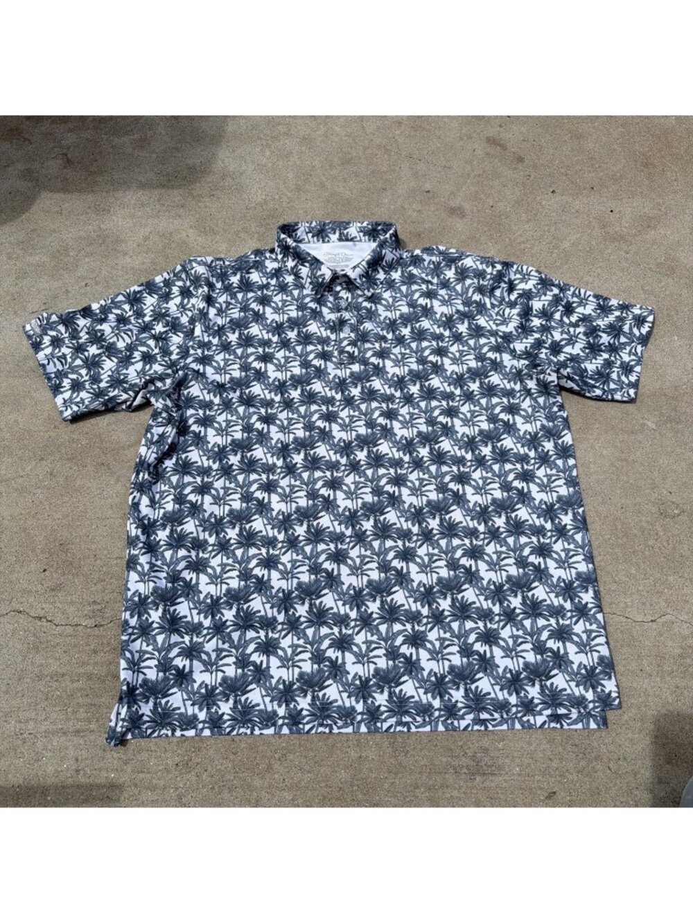 Straight Down Performance Mens XXL Golf Shirt Polo Palm Trees Boat Beach
